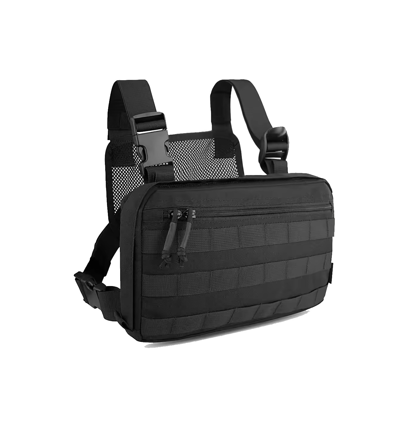 Wholesale Black Molle Tactical Chest Bag with Two-Way Front Closure Radio Harness Zipper for Outdoor Usage Vietnamese Company