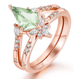 ZHEFAN  Luxury Women Ring Set Green Crystal Ring Engagement AAA Zircon Wedding  Rings Sets For WomenPopular