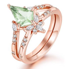 ZHEFAN  Luxury Women Ring Set Green Crystal Ring Engagement AAA Zircon Wedding  Rings Sets For WomenPopular