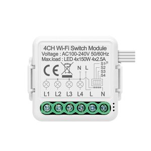 Tuya ZigBee 4 gang Mini DIY Smart Light Switch Module with neutral wire TUYA Relay Module ZigBee Hub is Required