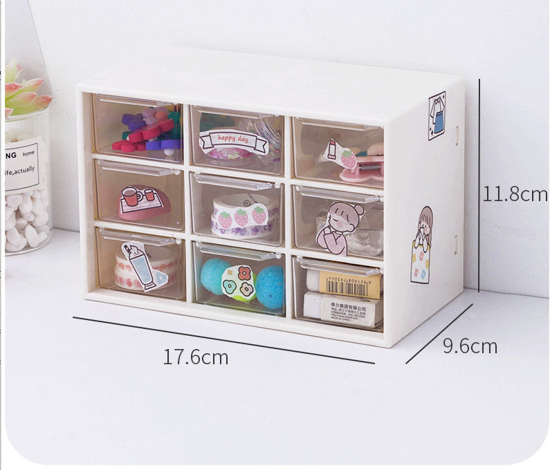 Plastic HIPS PS Desktop Storage Box Drawer Dust-proof Nine Grid Modern Rectangle Office Organizer 9 Grid Plastic Case 300 G