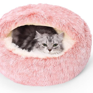 Removable round Washable Beds Recycled Fabric Pet Bed  Eco-Friendly  Calming Dog & Cat Cave with Hooded Cover