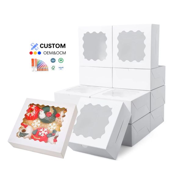 Customized High Quality White Cake Box With Window Eco Friendly White Cardboard Box For Cupcakes Donuts Packing