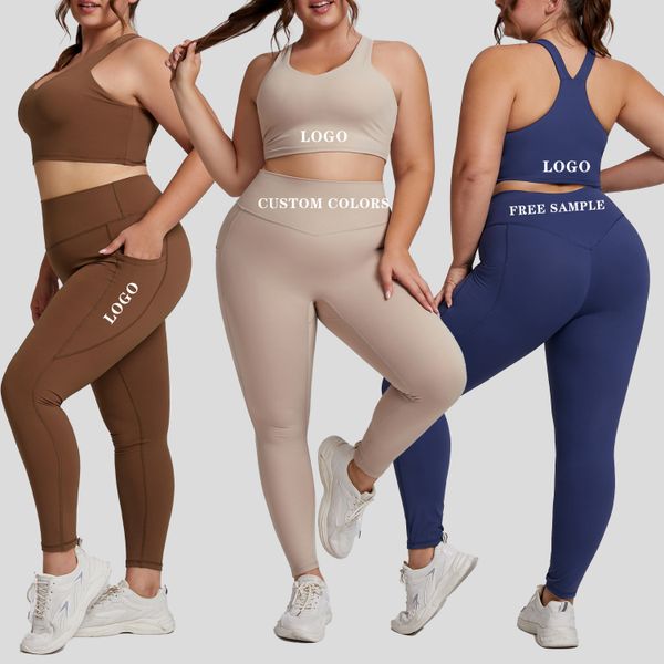 New Custom Activewear Breathable Yoga Wear 6XL Plus Size Fitness Workout 2 Pieces Bra V Shape Legging Set Plus Size Yoga Clothes