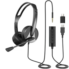 Manufacturer PU Leather On-Ear Headset Headphone with Mic for Call Center Office Home