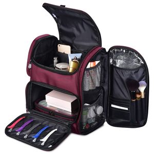 KONCAI FAMA Certificated factory Black Nylon Backpack With Side Pocket Soft Beauty Makeup Travel Bag