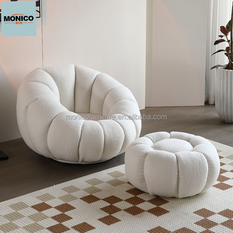 Ganzhou Monikou Technology Co., Ltd. Best-Selling Casual Swivel Accent Chair with Ottoman Pumpkin Velvet Leisure Chair for Living Room and Dining Home Furniture