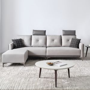 102712 New arrival modern grey sectional sofa couch living room 4 seat leathaire fabric sofa with ottoman