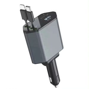 Portable 4 IN 1 120W Car Charger LED Digital Display Fast Charger Flash Charging with Retractable Cable
