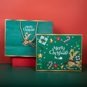 Custom Gold Foil Printed Christmas Gift Box Festival Congratulate Paperboard Packaging Box With Handbag