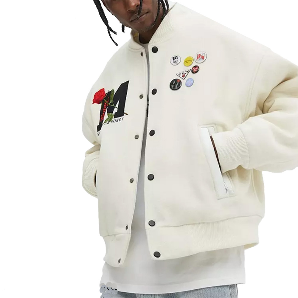 TACKER SPORTS 2024 Custom Wholesale Print Logo Blank Plain Wool Fabric Sleeve Varsity Jacket Bomber Baseball Jacket For Men