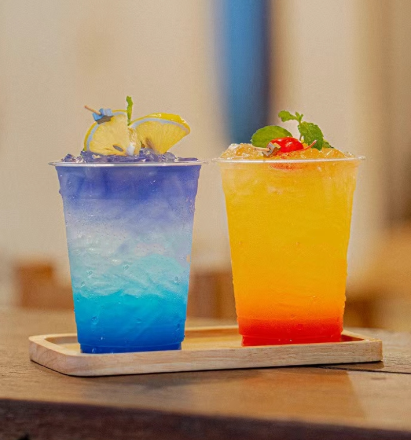 16oz plastic cups for party PET cold drink coffee boba cups with lid for disposable plastic cup