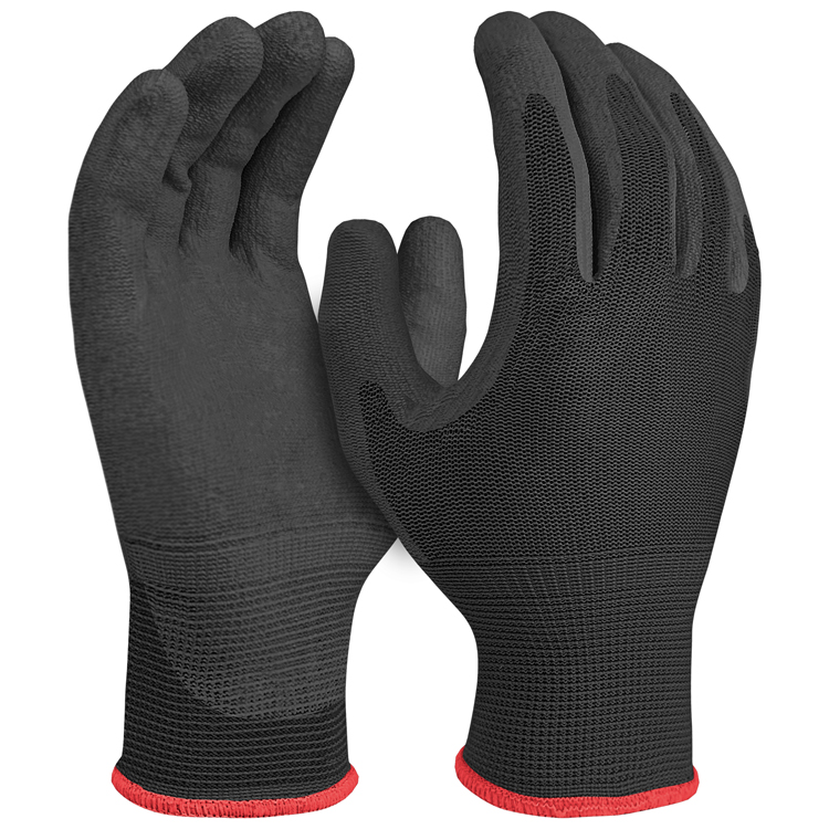 Best&Wecan Wholesale Reusable Durable Resistant Safety Work Black Knitted Polyester Gloves Palm Dipped Pu Coated Work Glove