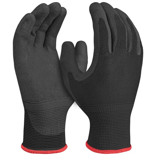 Best&Wecan Wholesale Reusable Durable Resistant Safety Work Black Knitted Polyester Gloves Palm Dipped Pu Coated Work Glove