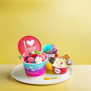 Ice cream cup spoon leakproof frozen yogurt cups kraft paper bowl takeaway food packing with customised print