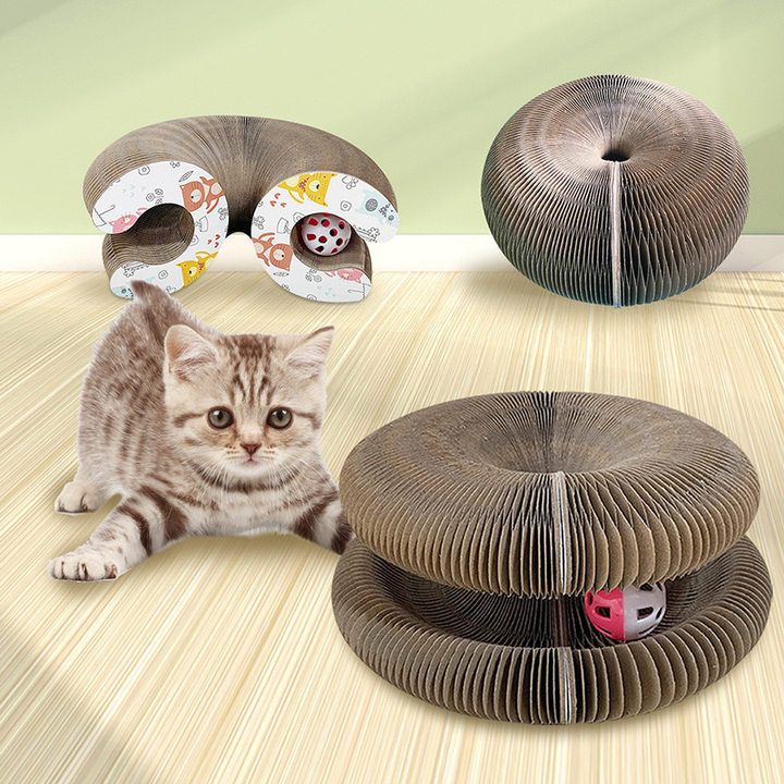 Qingdao Kubo Import And Export Co., Ltd. New Accordion Circular Foldable Organ Cat Nest Scratch Cardboard Toy Ball Pad Board