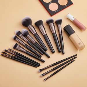 OEM Foundation Custom Logo Luxury 15 Pcs Make Up Professional Vegan Face Cosmetics Private Label Black Makeup Brush Set