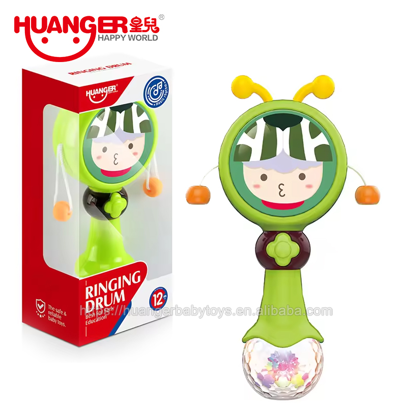 Huanger HE0521 educational multi-functional music lighted shake plastic hand drum rattle stick baby toys
