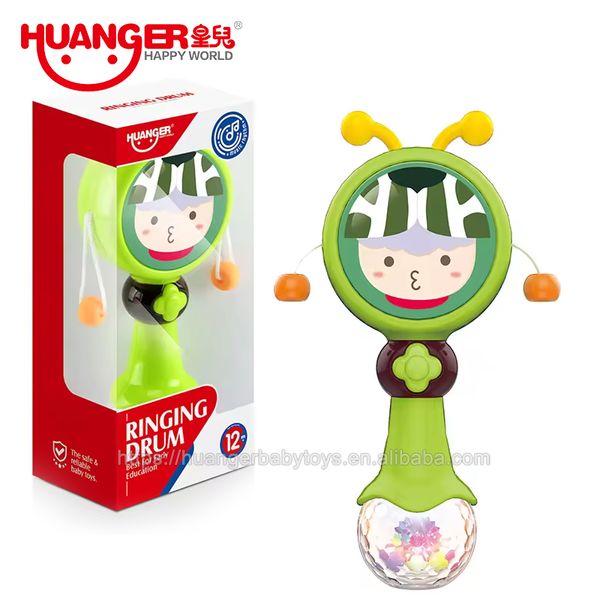 Huanger HE0521 educational multi-functional music lighted shake plastic hand drum rattle stick baby toys