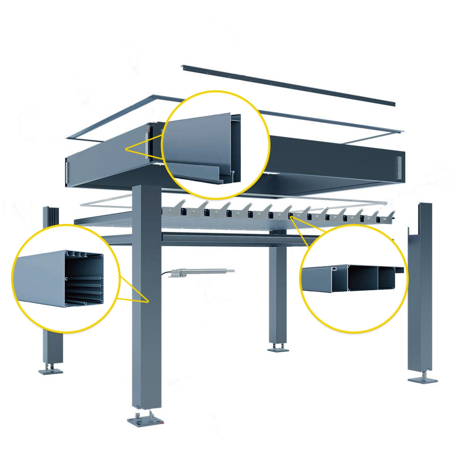 Weifang teddy Bear Home Co., LTD High Quality Powder Coating Aluminum Alloy Profile Metal Aluminum Pergola stand column Aluminum Pergola Raw Materials