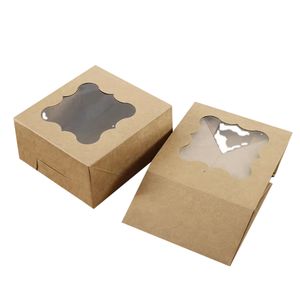 Custom Brown Bakery Box With Window Eco-Friendly And Recyclable Kraft Paper Packaging Boxes For Dessert Small Cakes