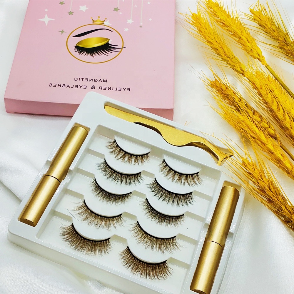 Customized Logo Magnet Eyelash Magnetic Fake Eyelashes Magnetic eyeliner with magnetic eyelashes natural false cilios wholesale