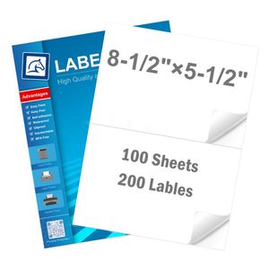 Labels Sticker 8.5" X 5.5"  Blank Label Sheet Shipping Labels 2 Labes Paper Sheets For Laser Inkjet Printer