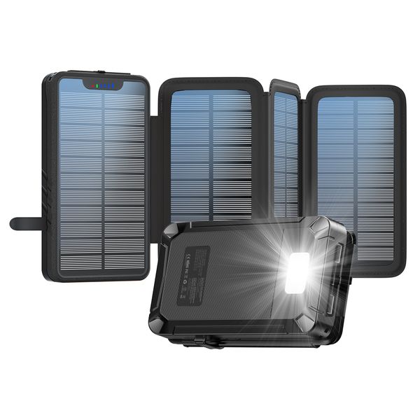 New 2024 Products ODM Large Capacity 26800mAh Outdoor Waterproof Portable Charger Led Flashlight Solar Panel Power Bank 20000mAh