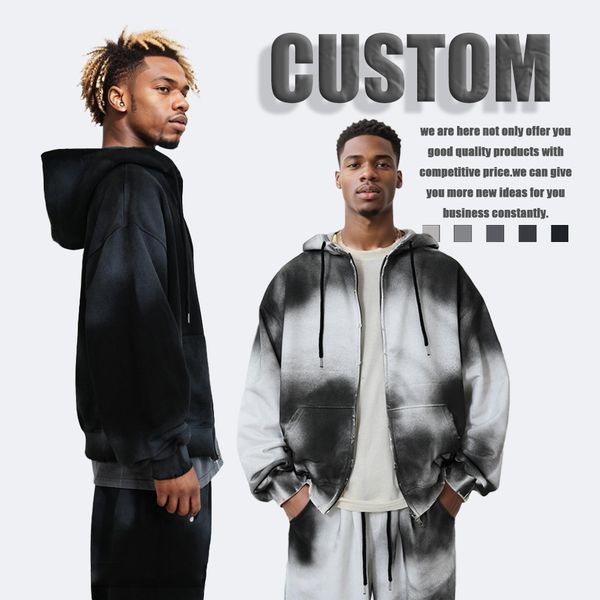 custom men's hoodies high quality streetwear 400 gsm hoodie oversized crew neck heavyweight acid water washed hoodie for men