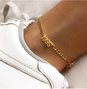 Fashion Customized Stainless Steel Birth Year Charm Anklets Foot jewelry Ankle Bracelet Foot Chain Women Girls Friends Gifts