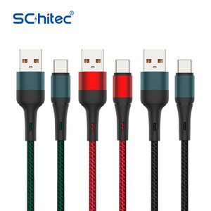 Schitec Hot Sales  nylon braided usb cable Fast Charging  Cable metal head charger cable For iPhone Huawei