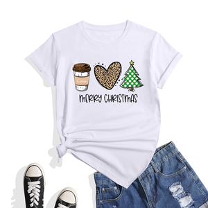 factory price t shirt wholesale christmas series print women's t-shirts high quality cotton Breathable O neck Casual t shirt