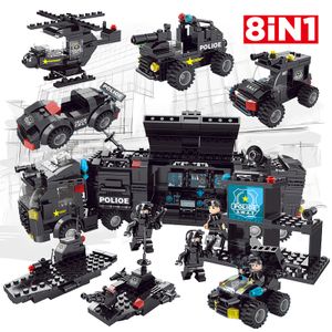 CAYI Own Brand Bricks Toys City SWAT Mobile Combat Bus Police Car Swat car 8 in 1 Building Block Set Car Brick Assembly For Kids
