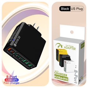 OEM Logo 8 Ports 4 USB 4 Type-c Multi-port Fast Charging Mobile Phone Charger QC4.0 USB Wall Charger Universal Portable Adapter