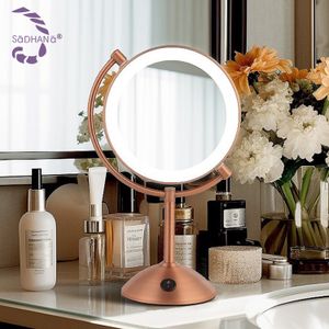 Factory Customized Logo Table Circle Vanity Double Sided Desk Top Pedestal Led Makeup Mirror