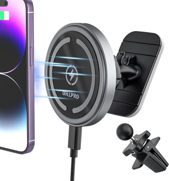 Magnetic Wireless Car Charger Car Dashboard and Air Vent Phone Holder Car Fast Charging Auto-Alignment  for  iPhone