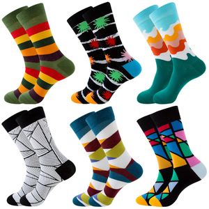 Cheap Wholesale Custom Autumn Men Cotton  Happy Socks New Striped Square  Mid Tube Men's Socks  Wave Women's Socks