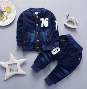 Hot Selling Kids Boys Clothing Baby Boy Clothing Sets Kid Hoodies Trousers Suit Children Clothes Blue Coat and Jeans 2 Piece Set