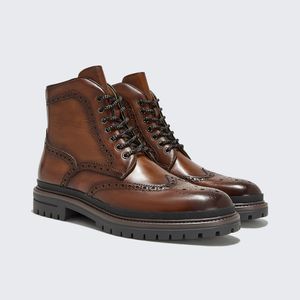 Wholesale Handmade Brogue Style Luxury Lace Up Leather Winter Business Boots For Men