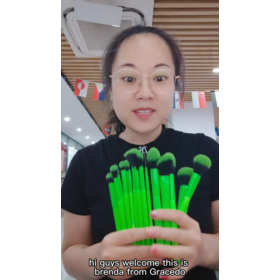 Gracedo 15PCS Customize Private Label Make Up Tools Green Professional Makeup Brushes Powder Cosmetic Brush Beauty