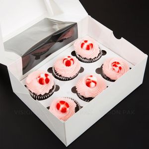 Colored Cupcake Packaging Boxes Paperboard 2 4 6 Holes Muffin Cupcake Gift Box With Clear Window Wholesale