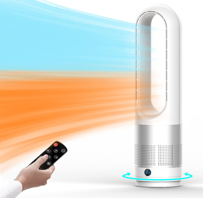Shanghai Zeju Network Technology Ltd Bladeless Fan Tower Fan1400W Space Heater & 40W Cooler Fan Combo with Remote Portable Oscillating Fan for Bedroom Kitchen Office