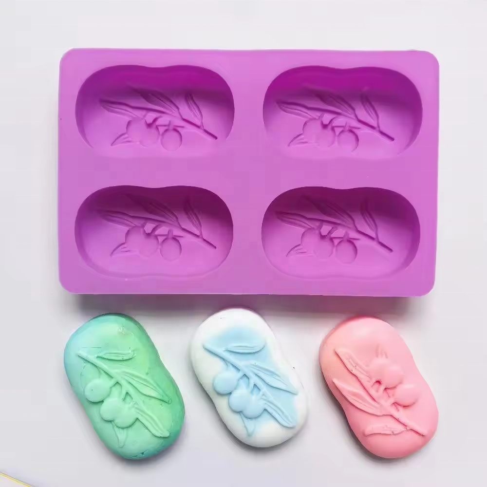 Jieyang Rongcheng District Yabeichu Hardware Factory 4 Hole Creative Olive Tree Shaped Silicone Soap Molds for Soap Making