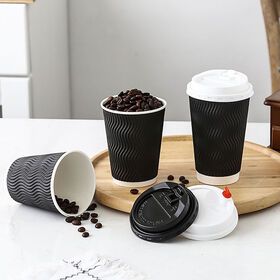 Paper Cup OEM ODM Disposable Take Away 3 Layer Black Corrugated Paper Cups Insulated Ripple Takeaway Paper Hot Coffee Cups