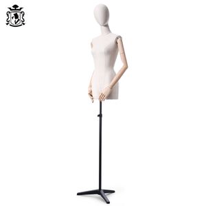 UK Warehouse Female Foam Mannequin Half Body Dressmaker Dummy Linen Torso With Wooden Arms