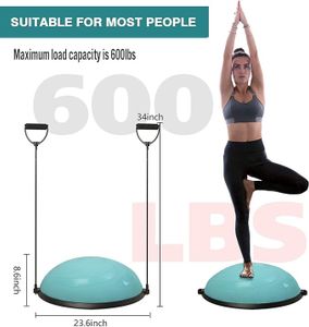 Wellshow 58cmYoga Balance Half Ball Trainer Stability Exercise with Resistance Bands Pump Improve Core and Ab Strength
