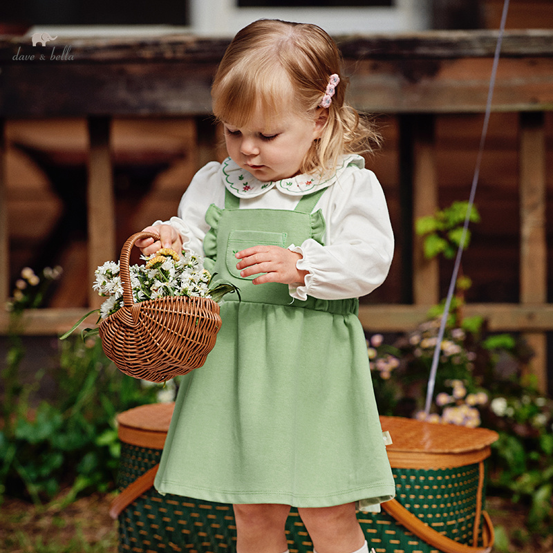DB1247781 DAVE BELLA Children's Dress Spring Baby Girls Fashion Green Outdoor Cute Sweet Cotton Party Knitted Dress