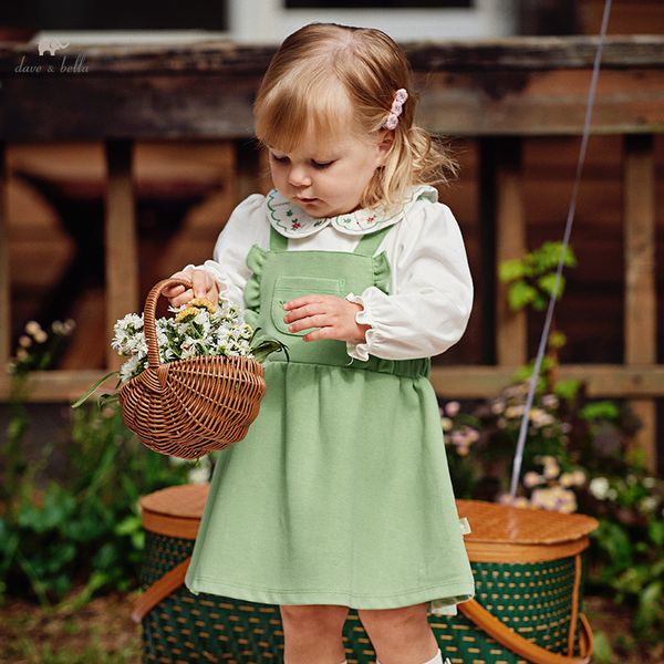 DB1247781 DAVE BELLA Children's Dress Spring Baby Girls Fashion Green Outdoor Cute Sweet Cotton Party Knitted Dress