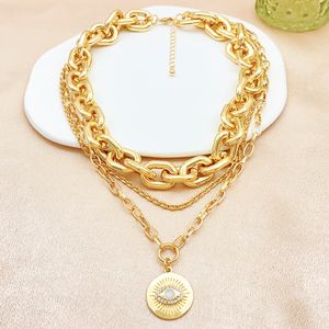Wholesale fashion jewelry simple multi-layer chain Gold plated hip hop Devil Eyes pendant diamond necklace for men and women