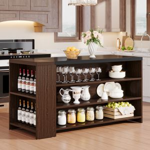 Tribesigns 55" Kitchen Island with Storage Farmhouse 5-Tier Stationary Island Table Wood Coffee Bar Table